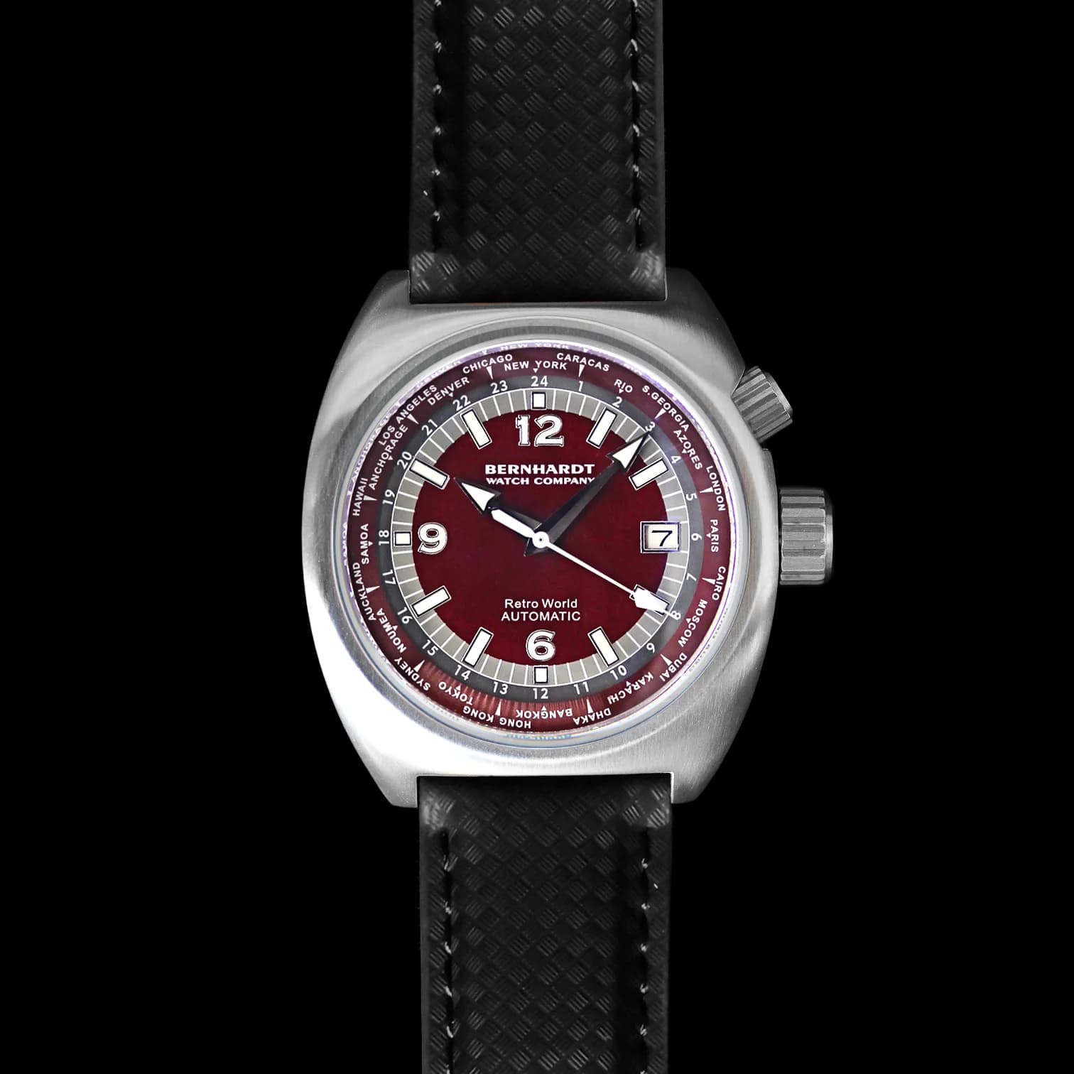 Retro World Timer - Burgundy Dial