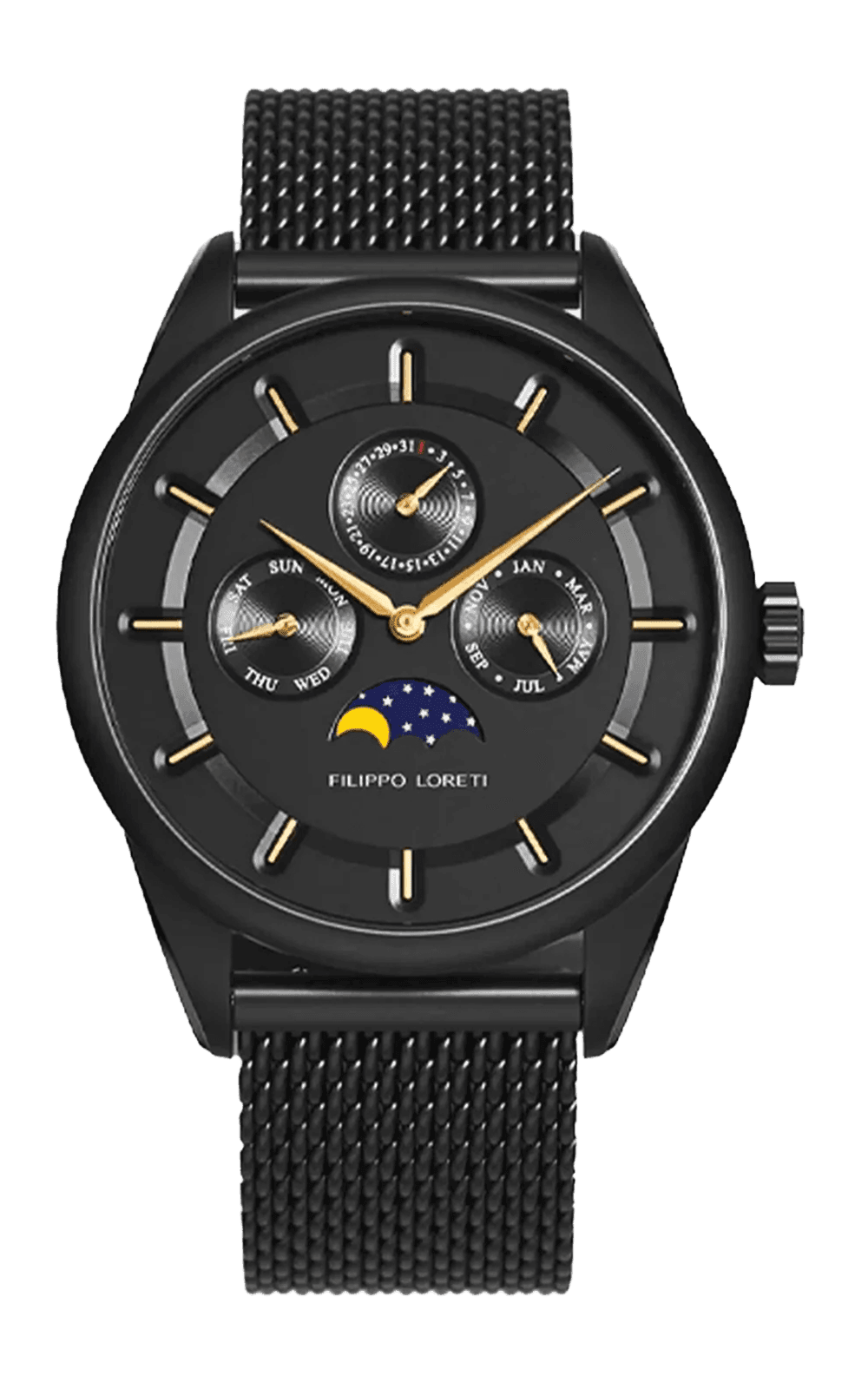 Venice Moonphase Black Gold Mesh