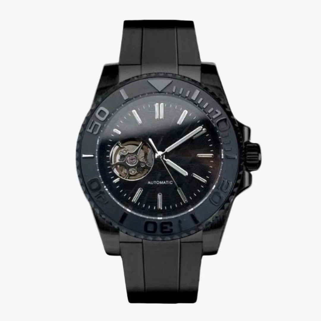CUSTOM SEIKOSUB EDITION OBSIDIAN BLACK-OUT OPEN HEART MOD