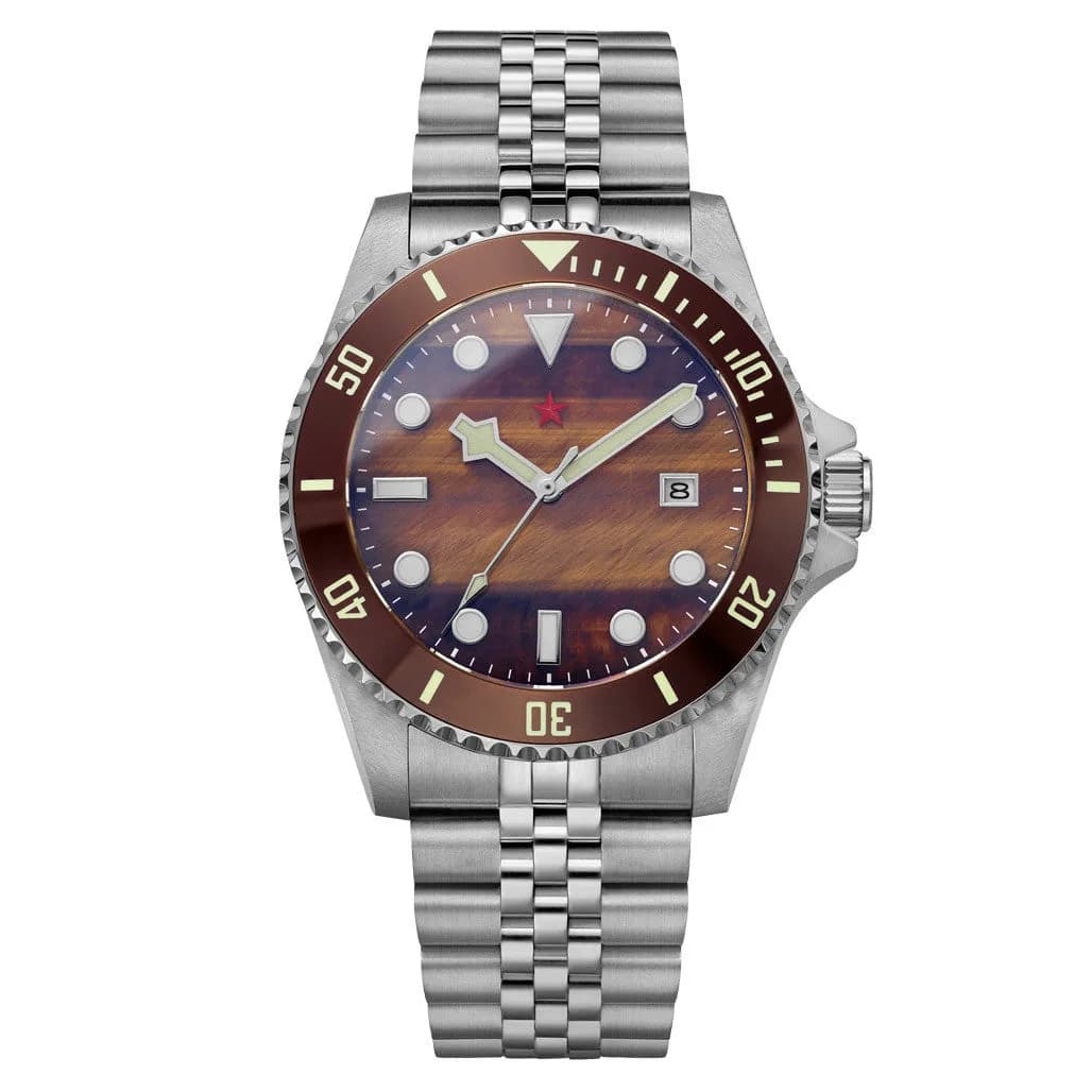 Red Star Automatic Diver With Tiger Eye Stone Dial #8912G-D