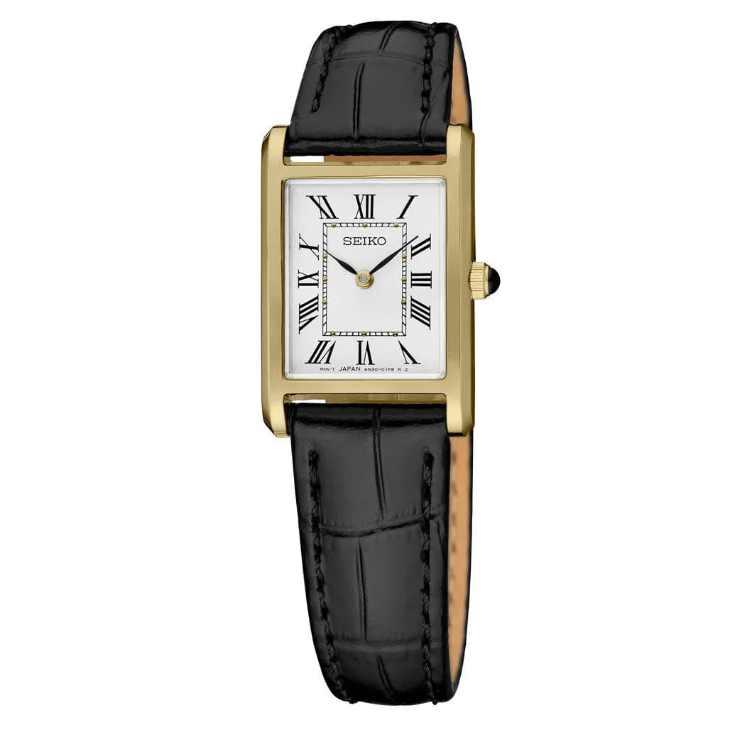 Seiko Lady's Classic Goldtone Thin Quartz Dress Watch With Sapphire Crystal #SWR108