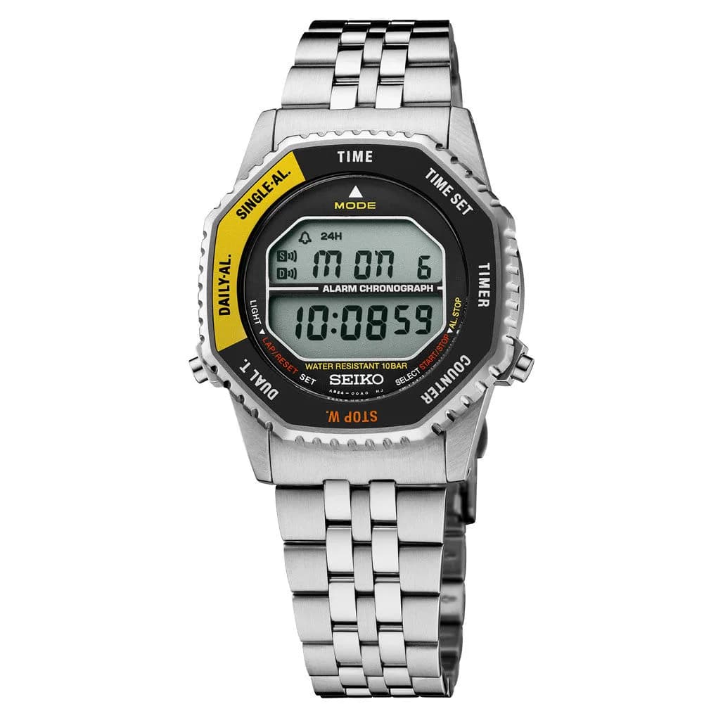Seiko Rotocall Retro Digital Watch With Yellow Accents #SMGG17