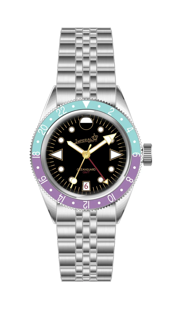 Oceanguard GMT - Jet Black W/ Fuchsia And Cyan Bezel