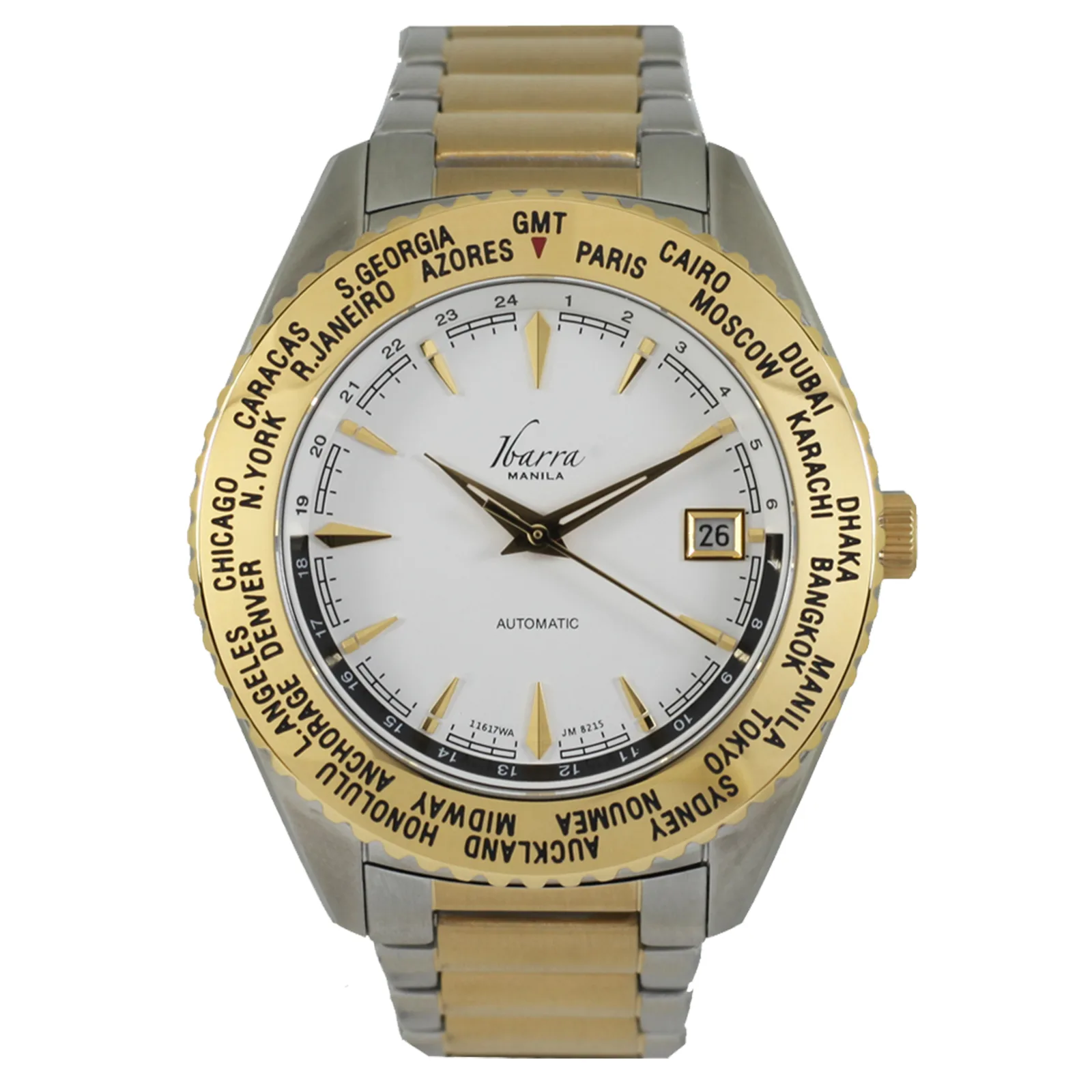 Salvador 40MM World Timer Automatic TWO-Tone Dress Watch (White Dial)