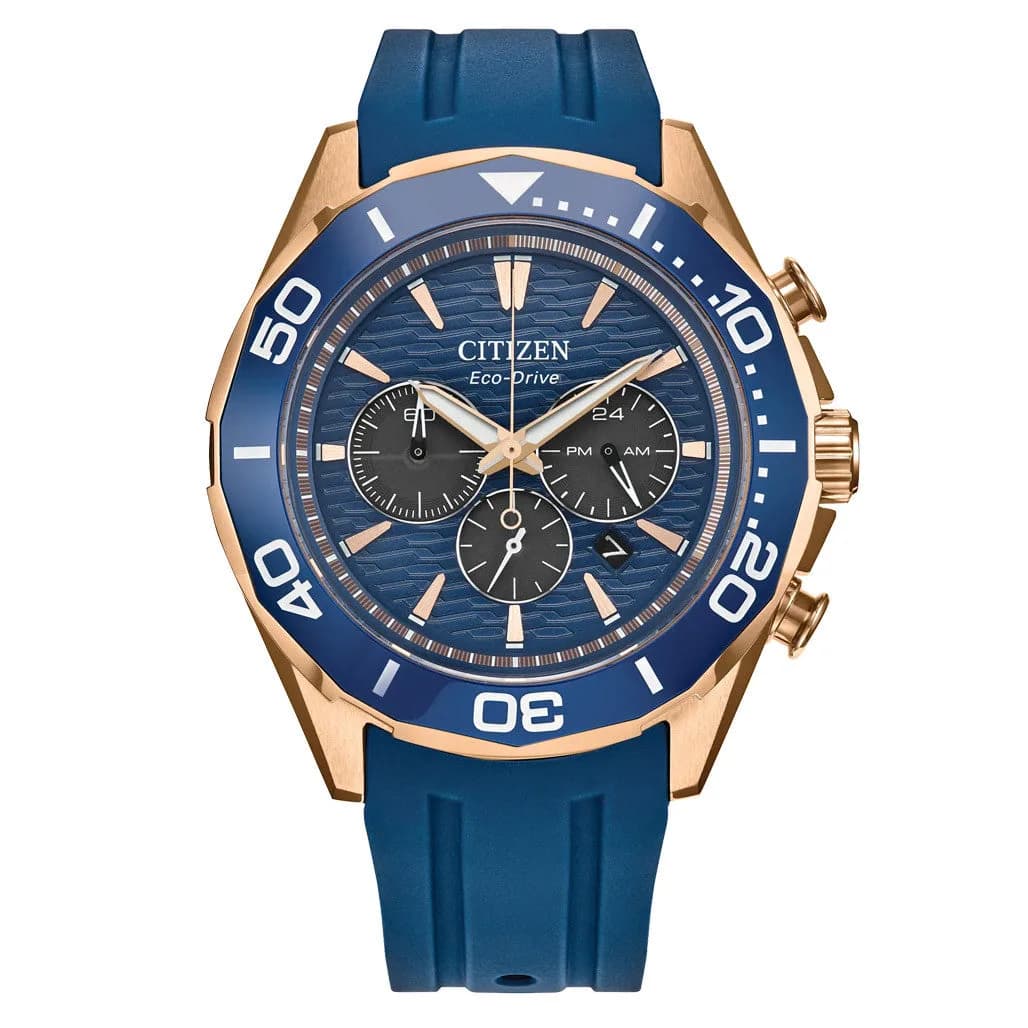 Citizen Endeavor Eco-Drive Chronograph Rose Goldtone With Blue Dial #CA4733-00L