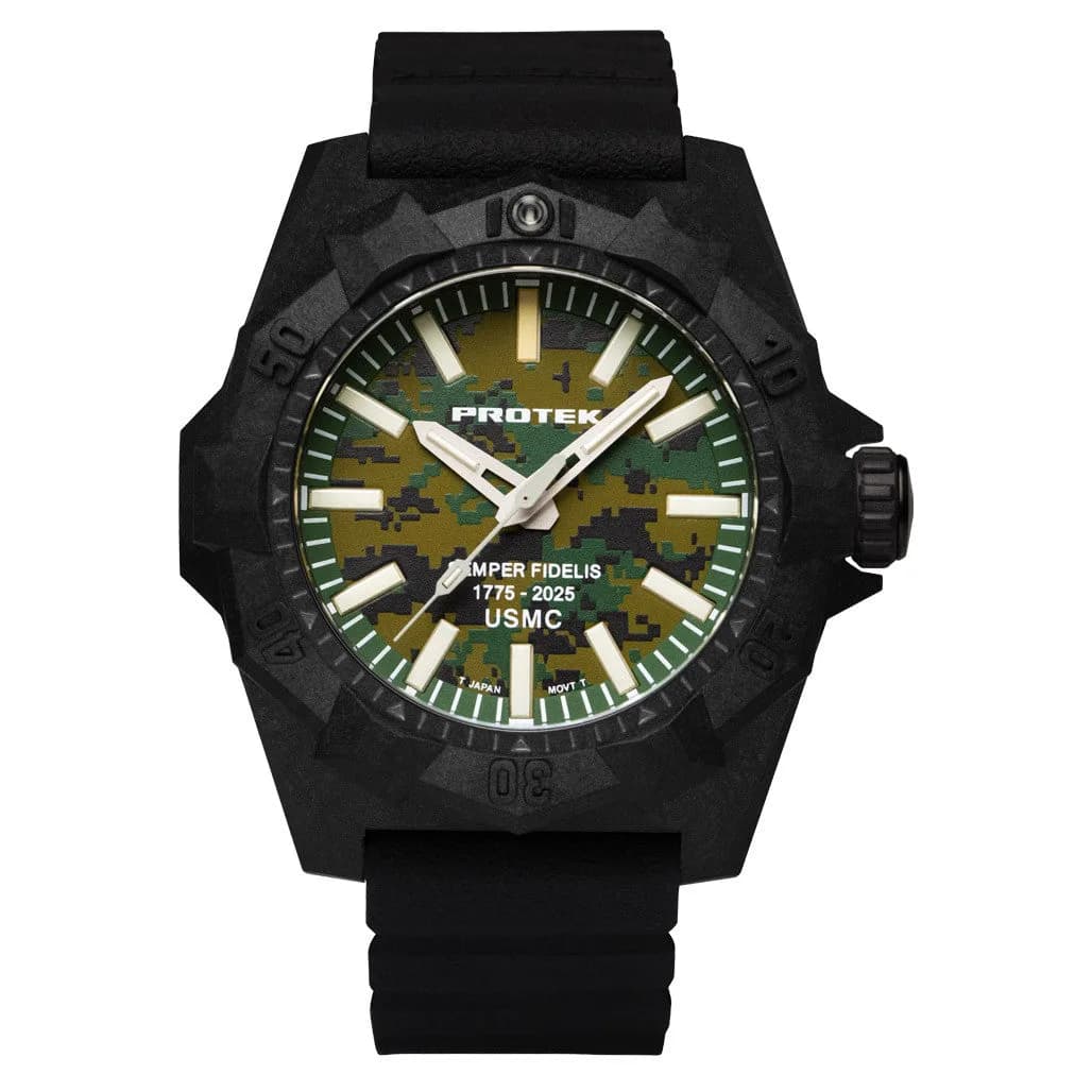 ProTek Aggressor Carbon USMC 250th Anniversary Watch With Green Camo Dial #PT4105SFC