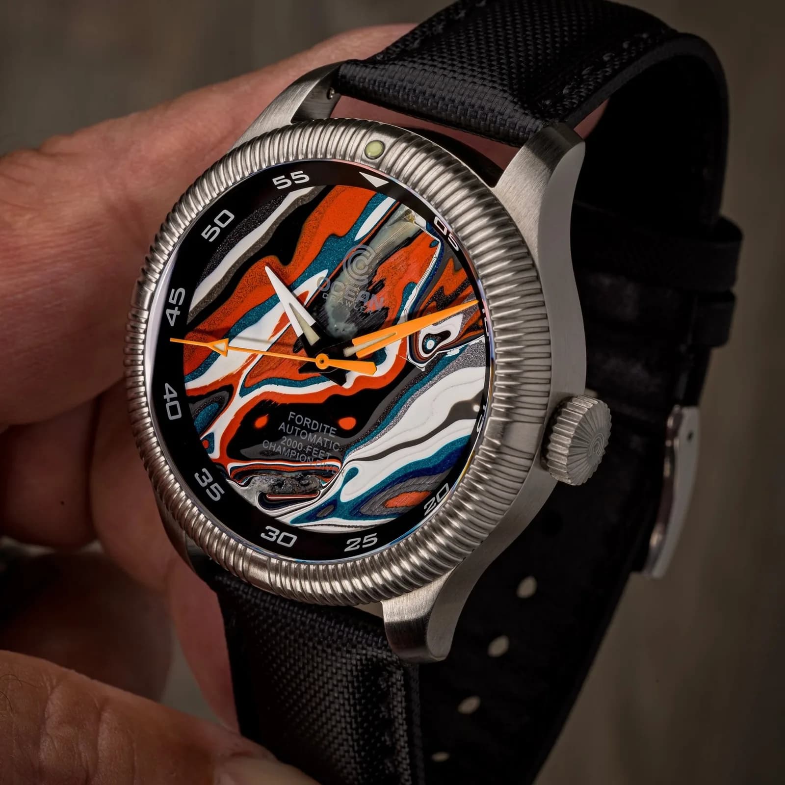 Champion Diver - Fordite - Unique Piece - Lacquered Thunder