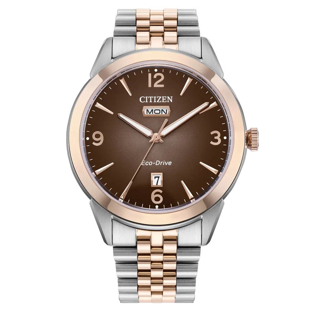Citizen Rolan Eco-Drive Day-Date Two-Tone With Brown Dial #AW0156-57X