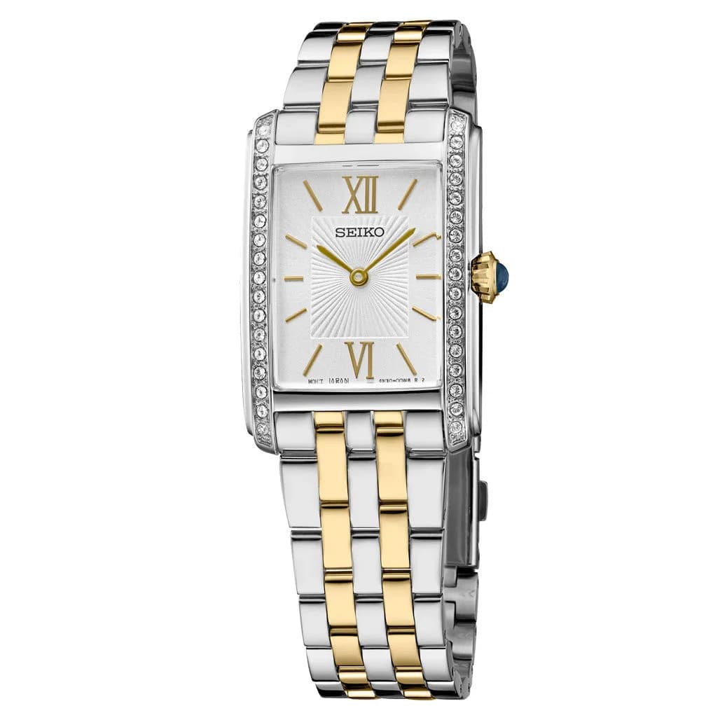 Seiko Women's Rectangular Case Two-Tone Dress Watch #SWR093