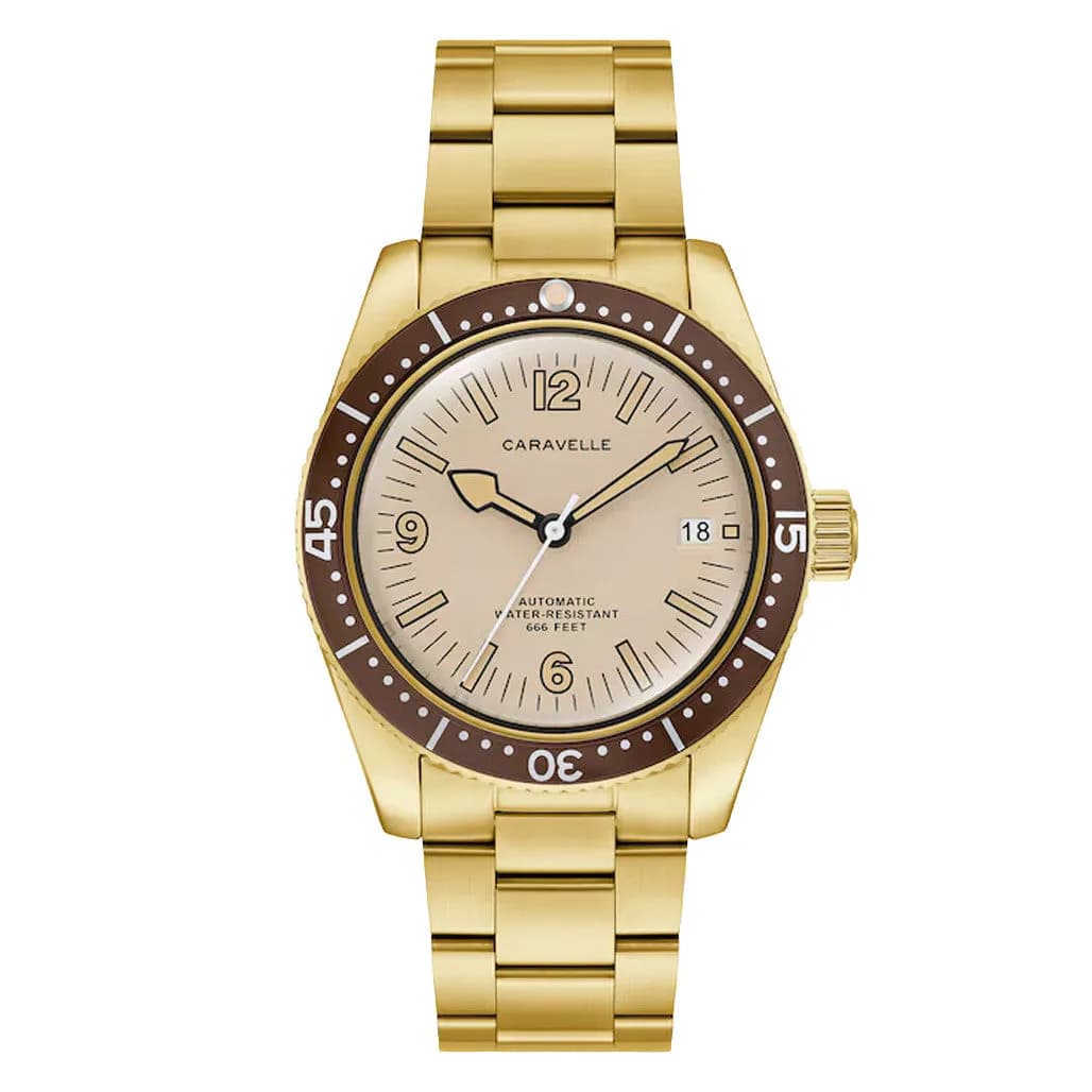 Caravelle Sea Hunter Automatic Goldtone Watch With Beige Dial #44B133