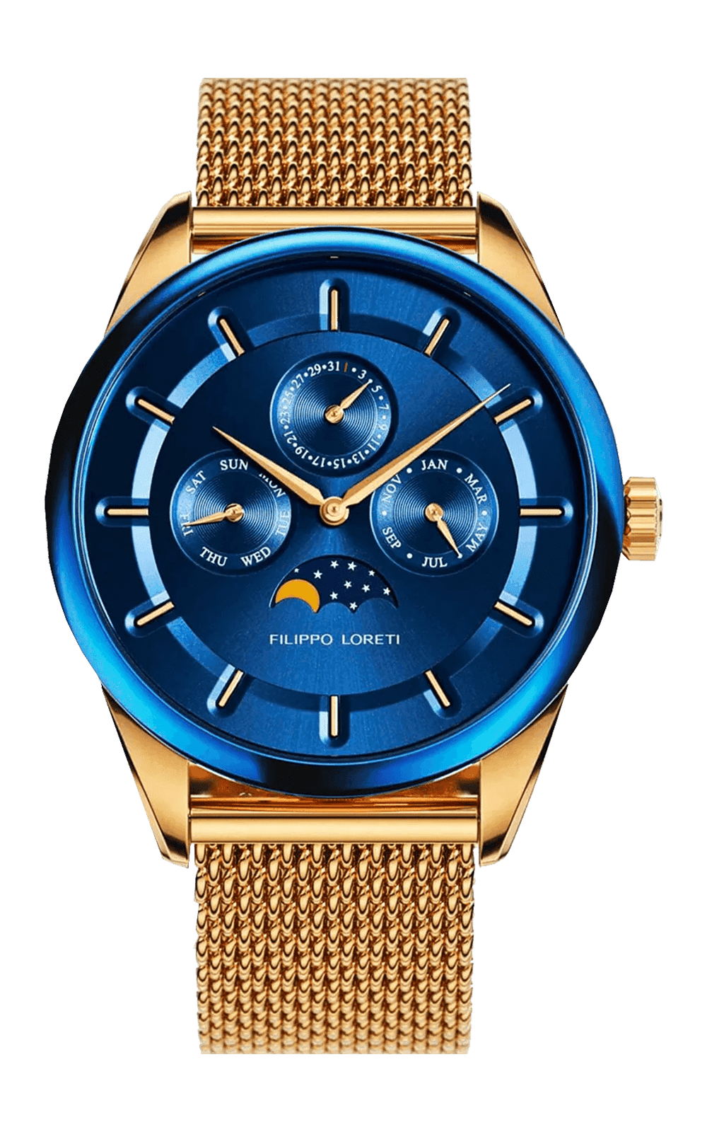 Venice Moonphase Blue Gold Mesh