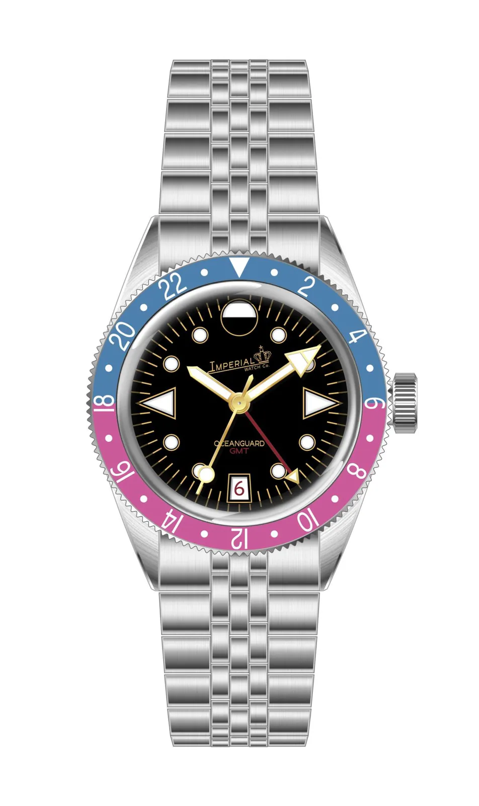 Oceanguard GMT - Jet Black W/ Faded Blue And Pink Bezel