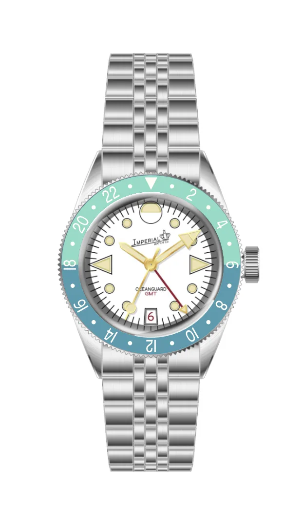 Oceanguard GMT - White W/ Coral And Turquoise Bezel