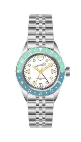 Imperial Watch Co. Oceanguard GMT - White W/ Coral And Turquoise Bezel