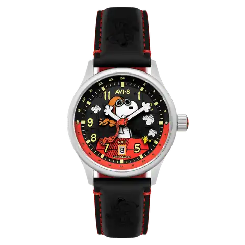 AVI-8 Timepieces HAWKER HURRICANE Kent GMT Automatic Peanuts Snoopy Flying Ace Limited Edition · Doghouse Red · AV-4136-01