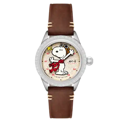AVI-8 Timepieces FLYBOY Airmaster 40 Meca-Quartz Peanuts Snoopy Flying Ace Limited Edition · Camel Brown · AV-4138-01
