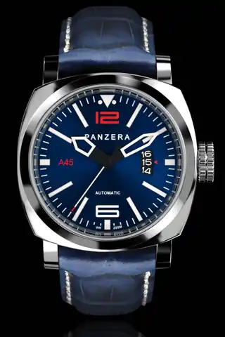 PANZERA WATCHES Aquamarine 45 Silver / Blue / Blue Leather