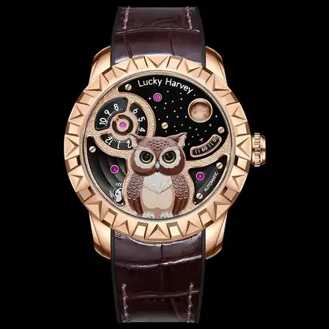Lucky Harvey International Fun Series Rose Gold Owl Automatic Watch
