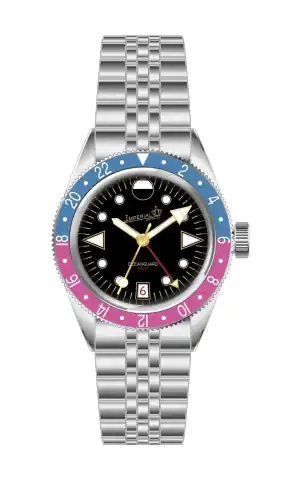 Imperial Watch Co. Oceanguard GMT - Jet Black W/ Faded Blue And Pink Bezel