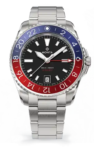 Monta Monta Skyquest, Black Dial, Blue/Red Aluminum Bezel