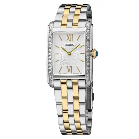 Seiko Women's Rectangular Case Two-Tone Dress Watch #SWR093
