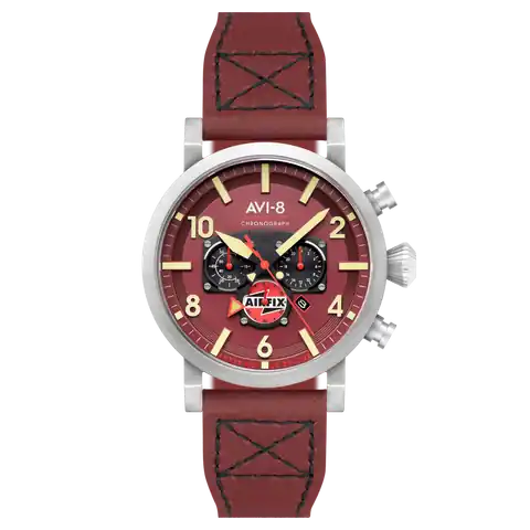 AVI-8 Timepieces DAMBUSTER Gibson Dual Time Chronograph Airfix Edition · Hazard Red · AV-4107-04
