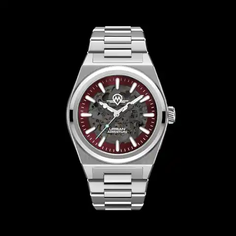 Monro Adventure Monro Urban Adventure MUA-S2, Automatic Skeleton, 40mm Stainless Steel, Red Dial