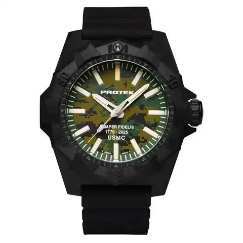 Protek Aggressor Carbon USMC 250th Anniversary Watch with Green Camo Dial #PT4105SFC