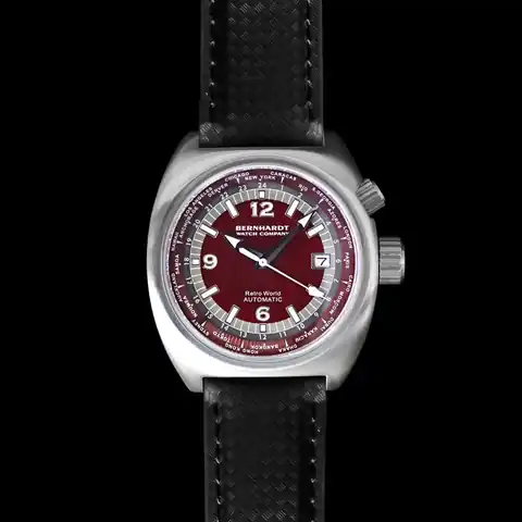 Bernhardt Watch Company Retro World Timer - Burgundy Dial