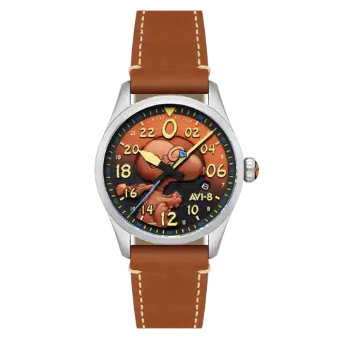 AVI-8 Timepieces SPITFIRE Peanuts Snoopy Flying Ace 24 Hour Automatic Limited Edition · Burnt Orange · AV-4150-02