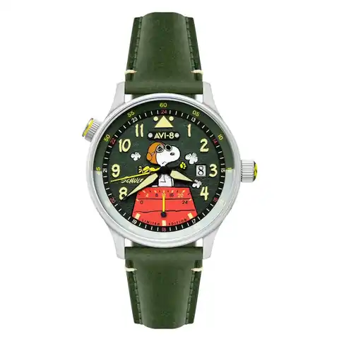 AVI-8 Timepieces Hawker Hurricane McKellar Dual Time Peanuts Pine Pilot #AV-4151-05