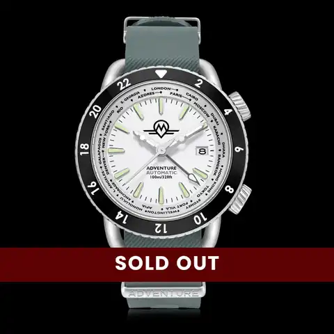 Monro Adventure Monro Adventure MA-6 Arctic White, Automatic GMT Worldtimer, 44mm Stainless Steel, White Dial