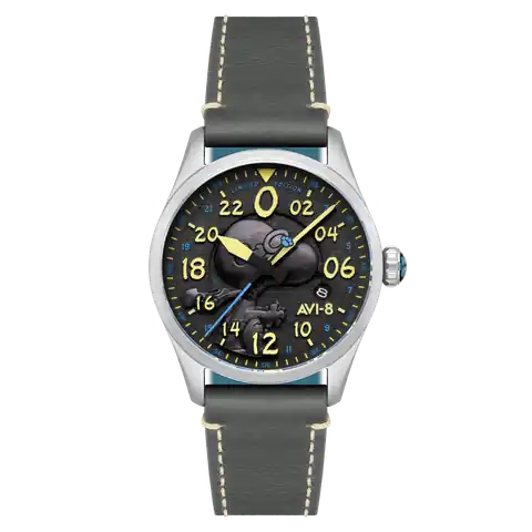 AVI-8 Timepieces SPITFIRE Peanuts Snoopy Flying Ace 24 Hour Automatic Limited Edition · Charcoal Grey · AV-4150-01