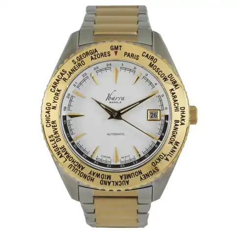 Ibarra Salvador 40MM World Timer Automatic TWO-Tone Dress Watch (White Dial)