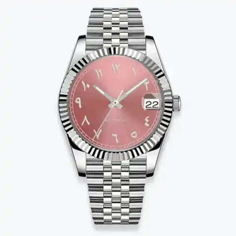 Monomods Custom Seikojust Edition Silver Arabic Coral Jubilee MOD