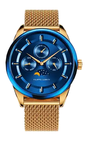 Filippo Loreti Watches Venice Moonphase Blue Gold Mesh