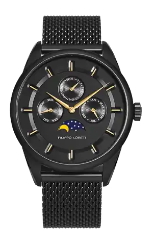 Filippo Loreti Watches Venice Moonphase Black Gold Mesh