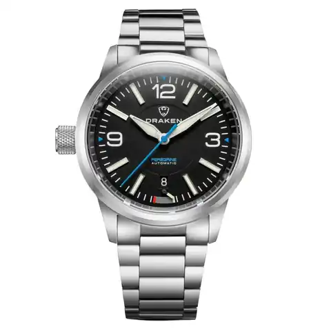 Draken Peregrine 'A' Black Dial Watch with Left Crown #DKN-11