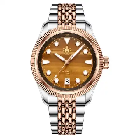 Phoibos x ISLANDER Delphinus Tiger's Eye Stone Dial Watch #PY066-LIW22