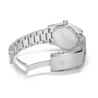 The bracelet opened out: caseback, links and folding clasp.