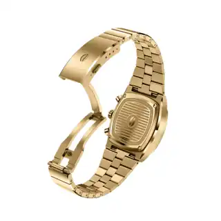 Caseback and open bracelet of the Metric Gold.