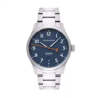 Blue-dial Olmsted 38 bracelet option. Confirm the selected dial colour when ordering.
