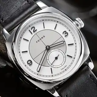 A closer view of the sector dial, small seconds and case.