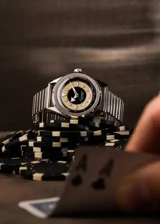 The two-tone dial photographed off the wrist.