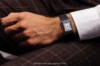 The silver face on a wrist the maker labels approximately 7 inches. Strap fit still needs checking for your wrist.